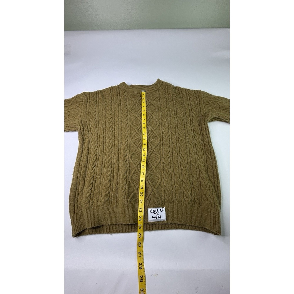 Aelfric Eden Sweater Womens Large Mustard Green Cable Knit Pullover A16-889 - Picture 6 of 8